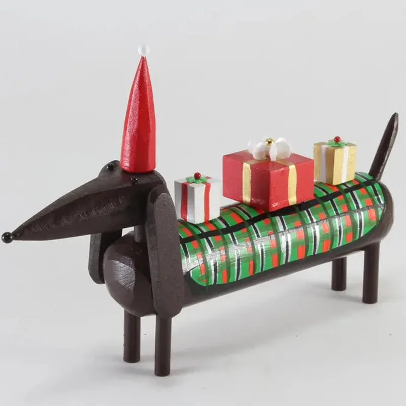 

Creative Christmas Dachshund Statue Christmas Gifts Wooden Crafts Home Decoration Ornaments Christmas Decorations