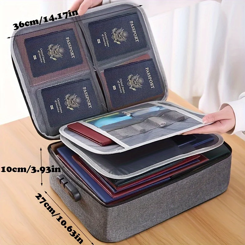 1pc Fireproof Document Bag with Combination Lock, 3-Layer Water-Resistant File Storage Case, Files & Certificates