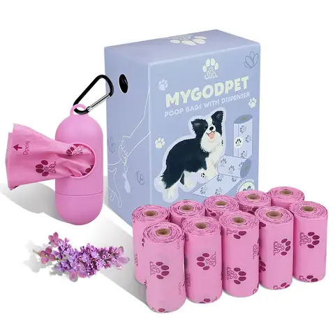 Dog Poop Bags Rolls with Dispenser 150 Count Biodegradable Bags for Dog and Cat Lavender Scented Waste Bag Leak Proof Doggie Poop Bag Doggy Trash Bag