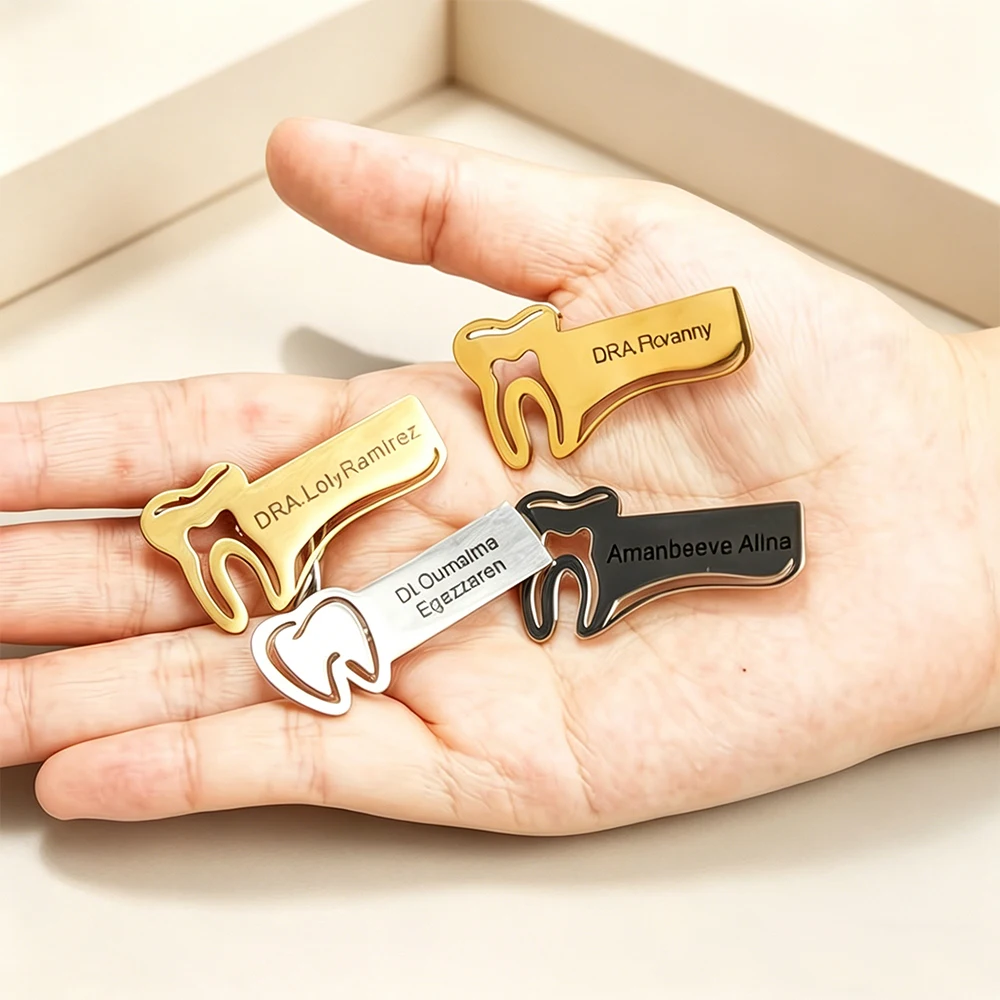Customized Stainless Steel Dentist Brooch Personalized and Simple Laser Engraved Dentist Exclusive Nameplate Suitable for Daily