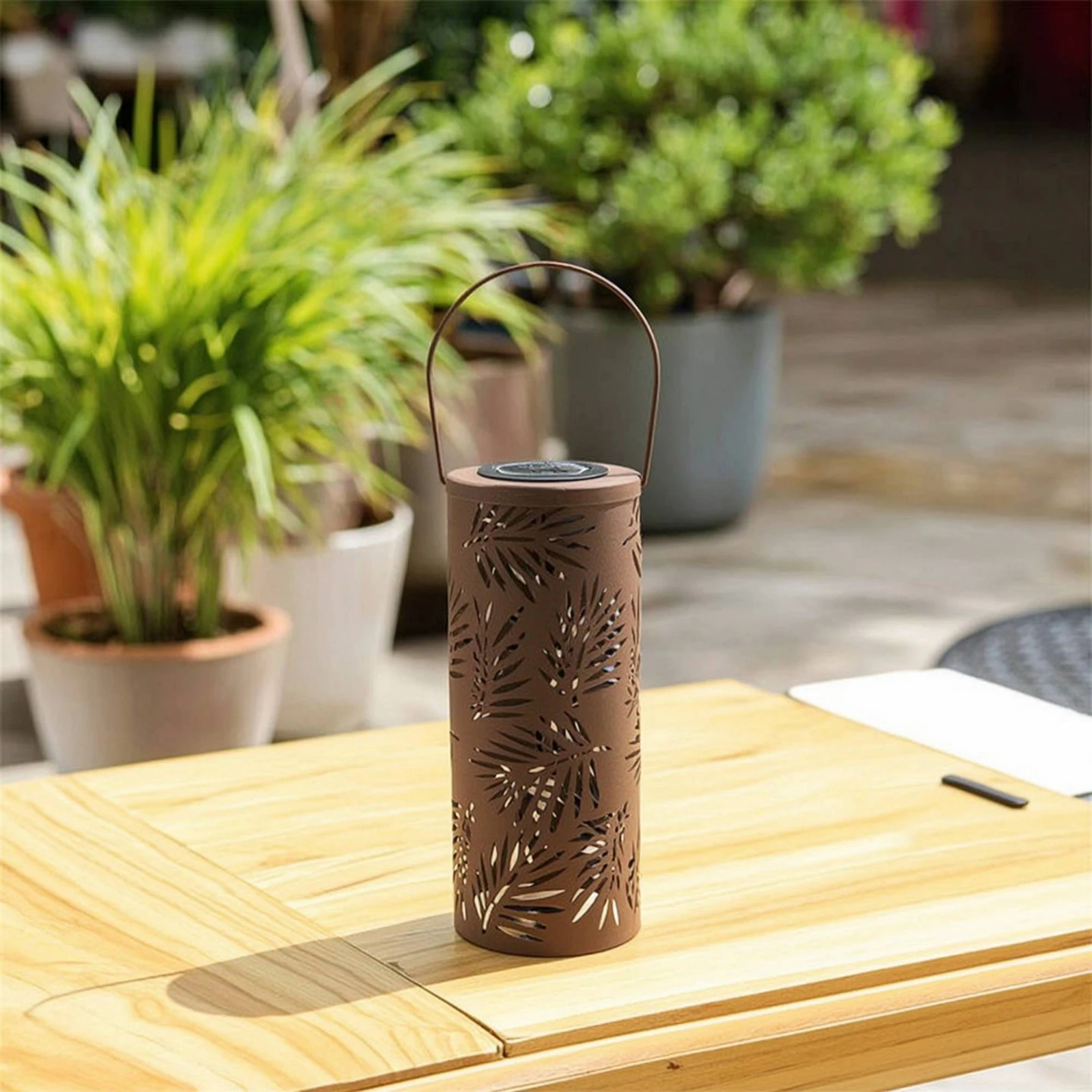Solar Lantern Decorative Metal Lantern Solar Lamp Rustic Light Cutout for Patio, Yard