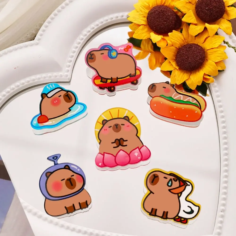 Creative Cartoon Capybara Acrylic Badge Pin Cute Hot Dog Lotus Capibara Brooch for Children Jewelry Accessories