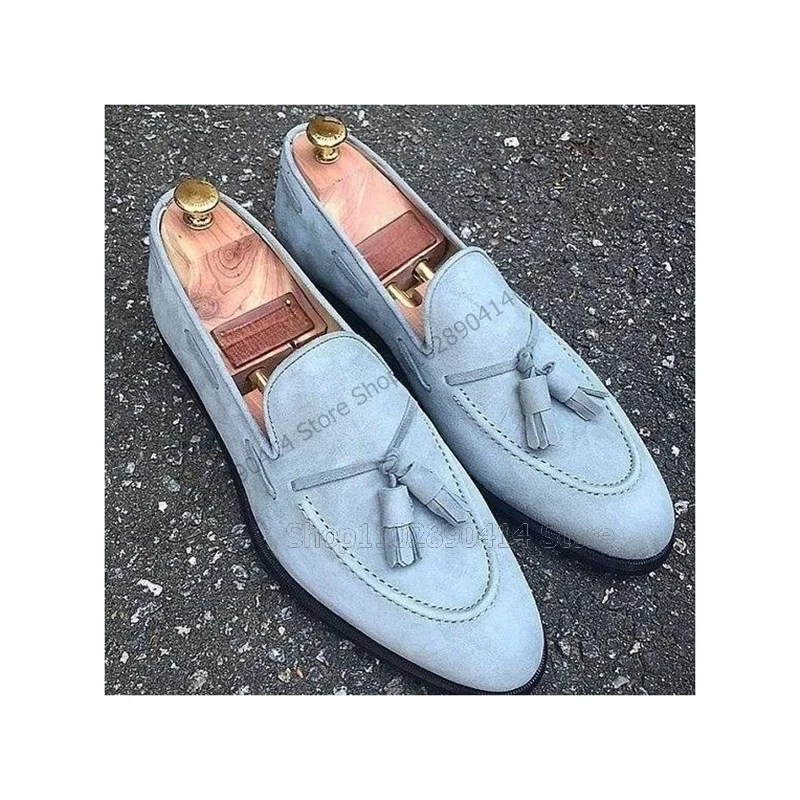 Multi Colors Tassels Decor Flock Loafers Fashion Slip On Men Shoes Luxury Handmade Party Feast Banquet Office Men Casual Shoes