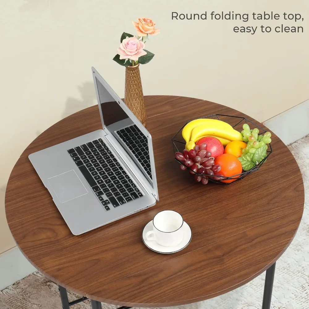 31.5" Drop Leaf Dining Table Set 3 Pieces for Small Space,Small Kitchen Table Set for 2,Round Folding Table with 2 Chairs