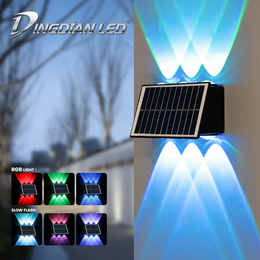 Modern Solar LED Wall Lamp RGB Colors/Warm White 4 heads/6 Heads/8Heads Waterproof Wall Lamp Stair Night Light for Outdoor