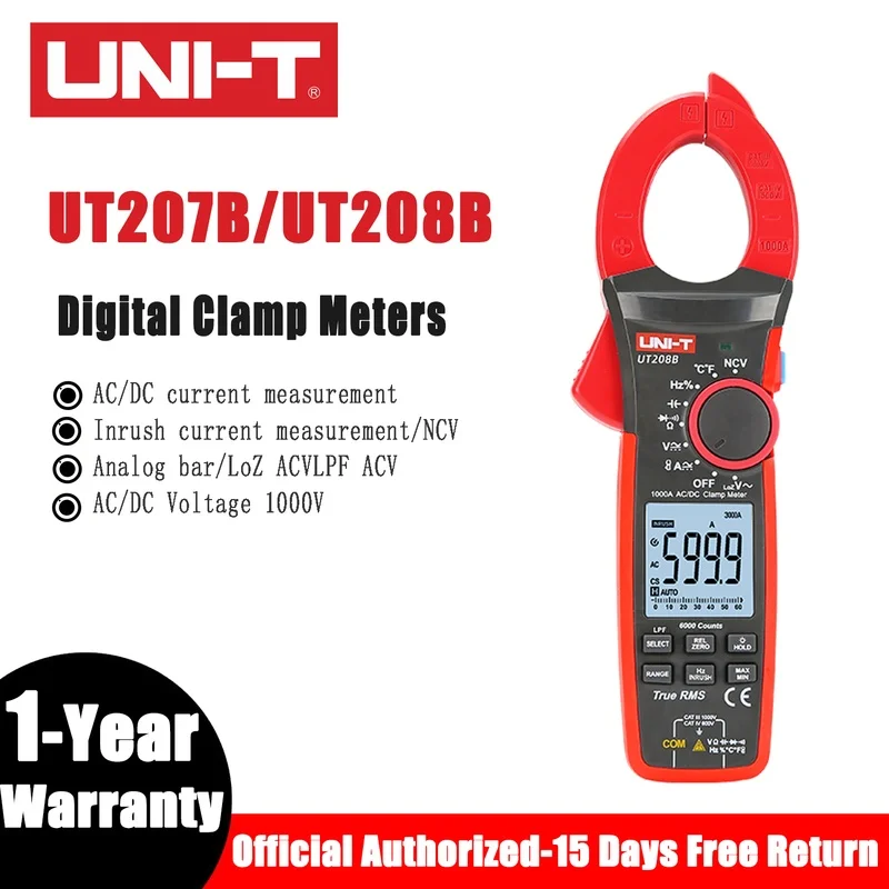 UNI-T Clamp Meter UT207B UT208B AC DC Amperometric Clamp Digital Multimeter Ammeter Pliers Inrush Current Tester Workshop Tools