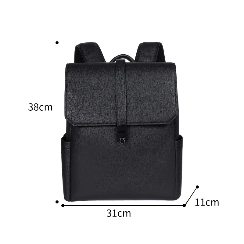 Nueva mochila de cuero genuino para hombre, de diseño moderno y ligera, con cierre de cremallera y hebilla, hecha de piel de vaca, ideal para llevar el ordenador, como mochila escolar o para uso diario.