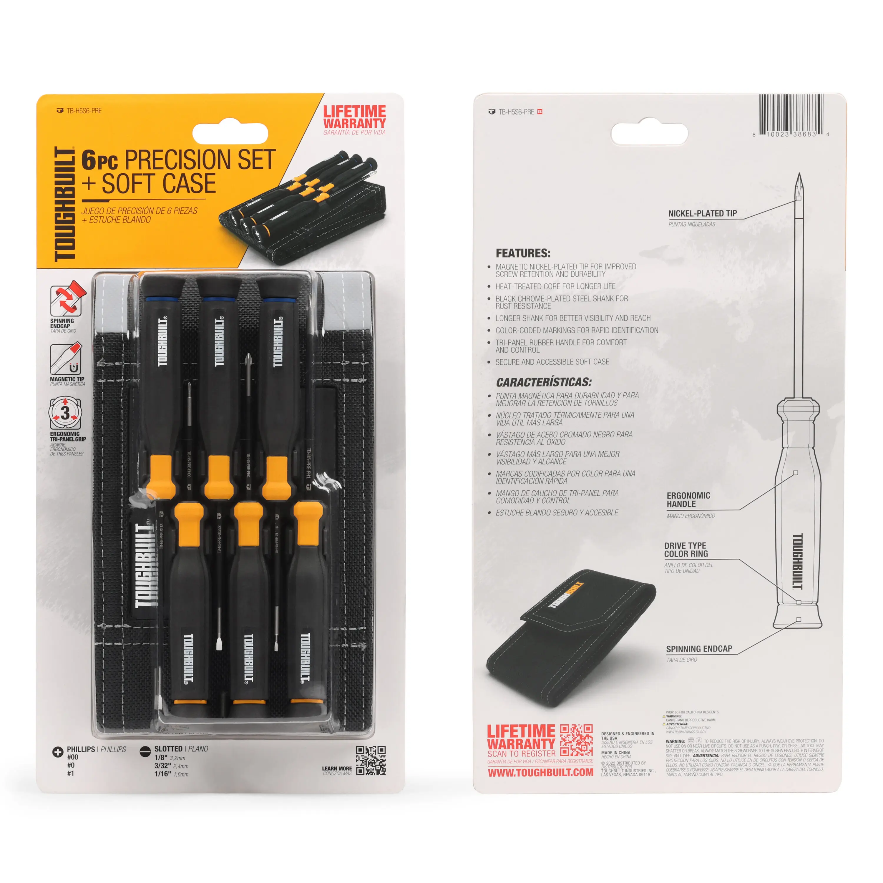 TOUGHBUILT TB-H5S6-PRE 6 Pc. Precision Screwdriver Set Screwdrivers with Magnetism Screw Driver Set Hand Tools