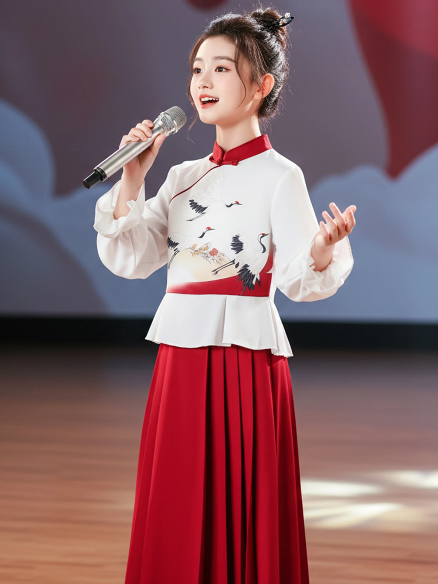 

Red Nationatic Children's Performance Costume Primary And Middle School Students Chorus Reading Cetition Outfit for Girls