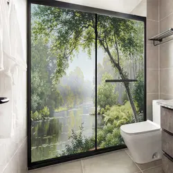 Window Glass Privacy Stained Frosted Film Forest Creek Window Decorative No Glue Removable Stickers Heat Control Glass Door Flim