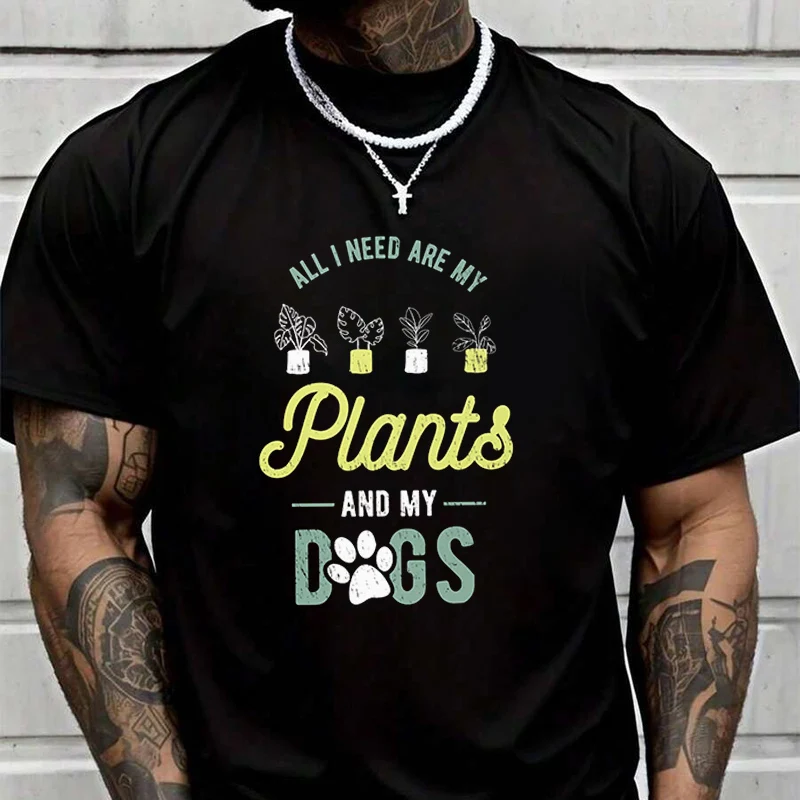 

Plant Lovers Dog Graphic Creative Print T Shirt Summer Short-sleeved Casual Tee Men Women Streetwear Loose T-shirt