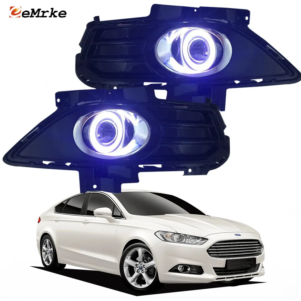 Car-Styling Fog Lights Lamp Assembly For Ford Fusion 2 Mondeo V LED Angel Eyes DRL Daytime Running Light H11 55W Halogen Bulbs