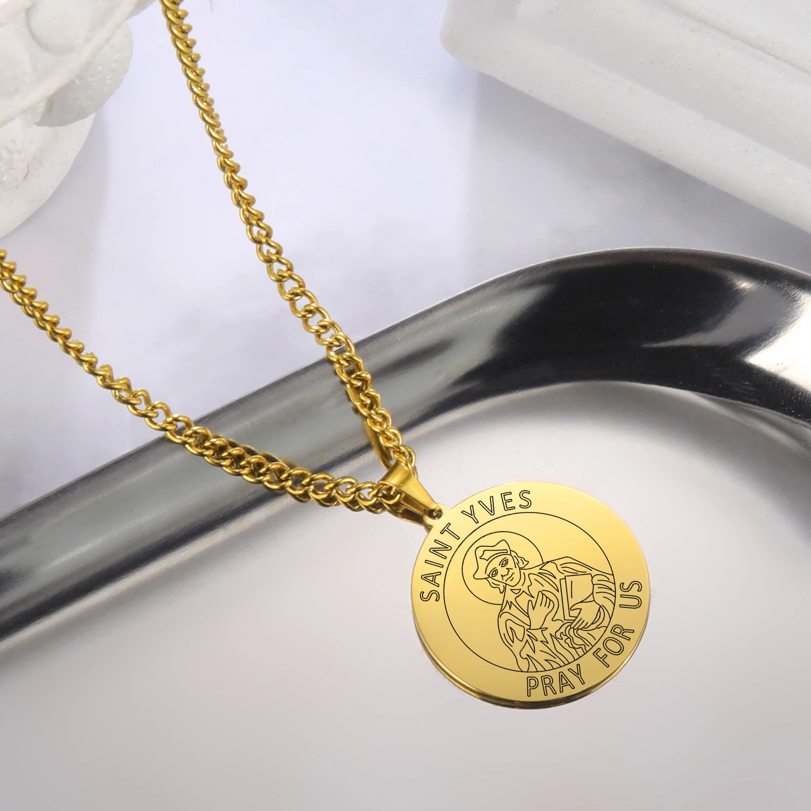 Dawapara Saint Christopher Medaille Halskette Jesus Truet In Sie Amulett Katholischen Schmuck Reisende Fahrer Geschenke Edelstahl – Detail 24