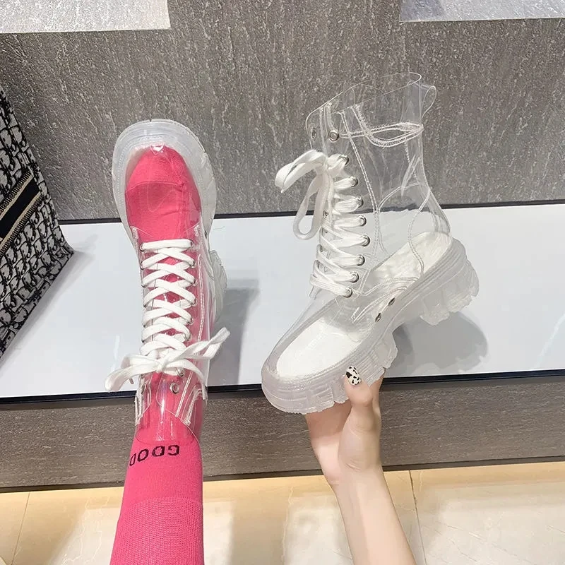 Transparent Platform Boots 2026 New Fashion Women Waterproof Ankle Boots Feminine Clear Heel Short Boots Sexy Female Rain Shoes view 4