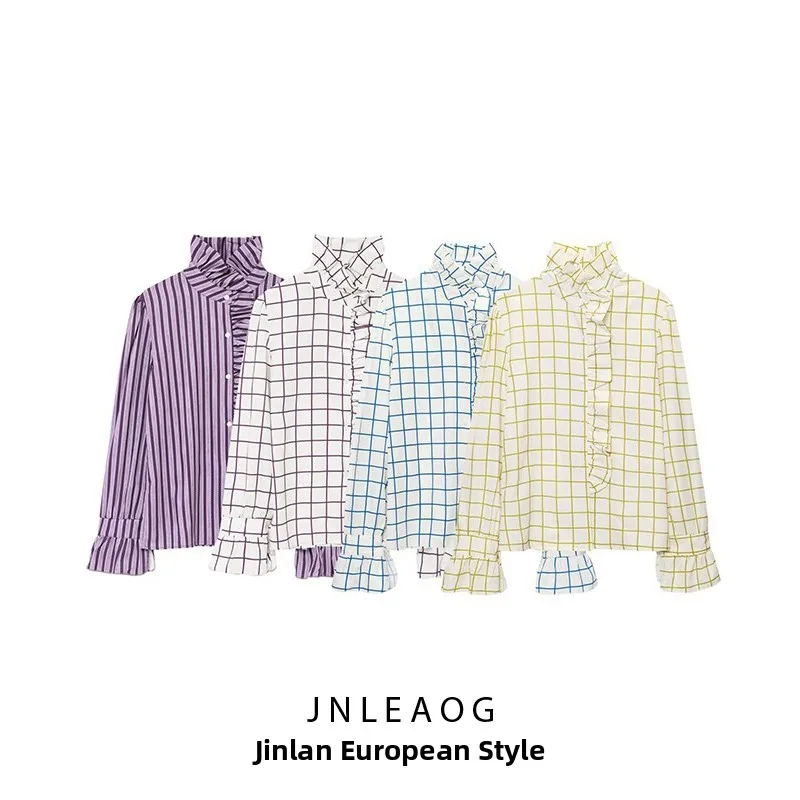 

Fashionable Long Sleeve Shirt JNLEAOG Spring New Women's Bright Color Wooden Shirt French Style Slim Fit Polyester Fiber