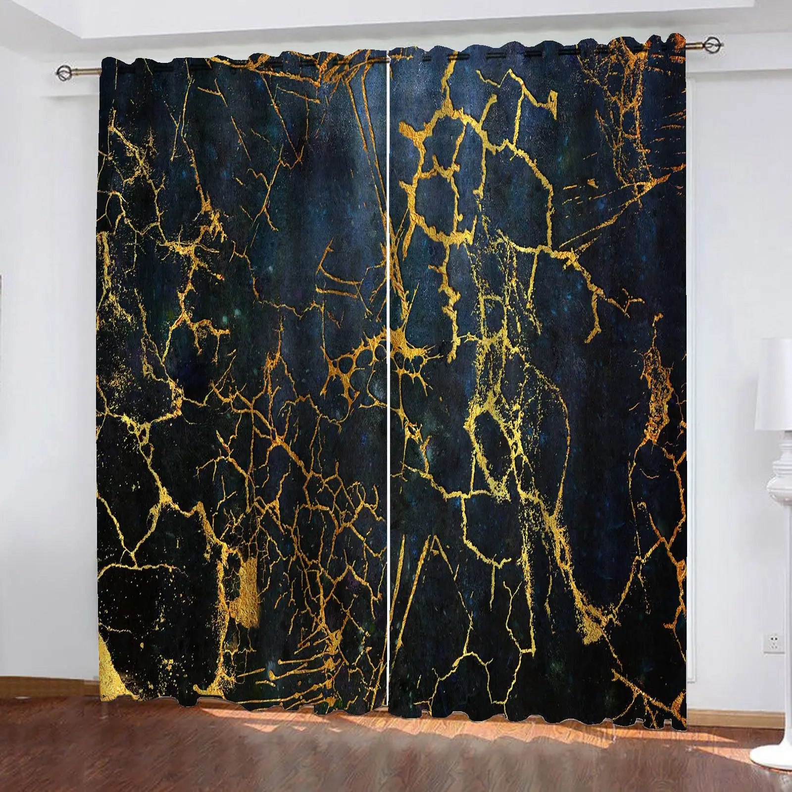 Curtain Marble Pattern Print Bedroom Living Room Window Hole curtains Blackout Partition Style Home Decoration