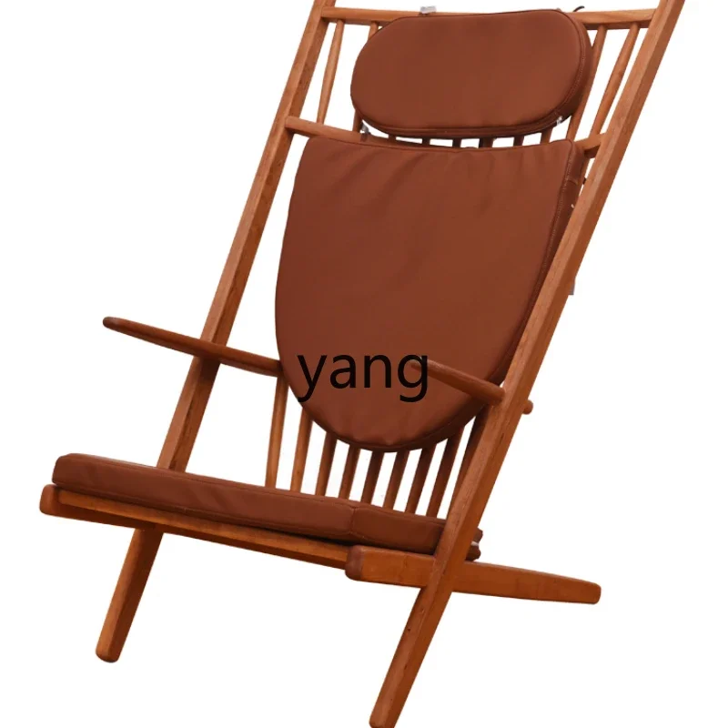 ZWS Solid Wood Cherrywood Balcony Reading Single Leisure Sofa High Back Chair Armrest Low Lying Chair