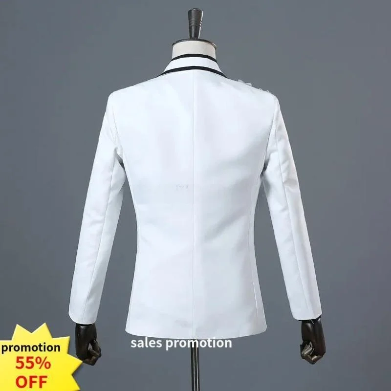 Casual Ele Embroidered Men's Suit Thiened Special Wide Fit Spring Youth Trend Double Slit Seven Sve Length Button Cl...