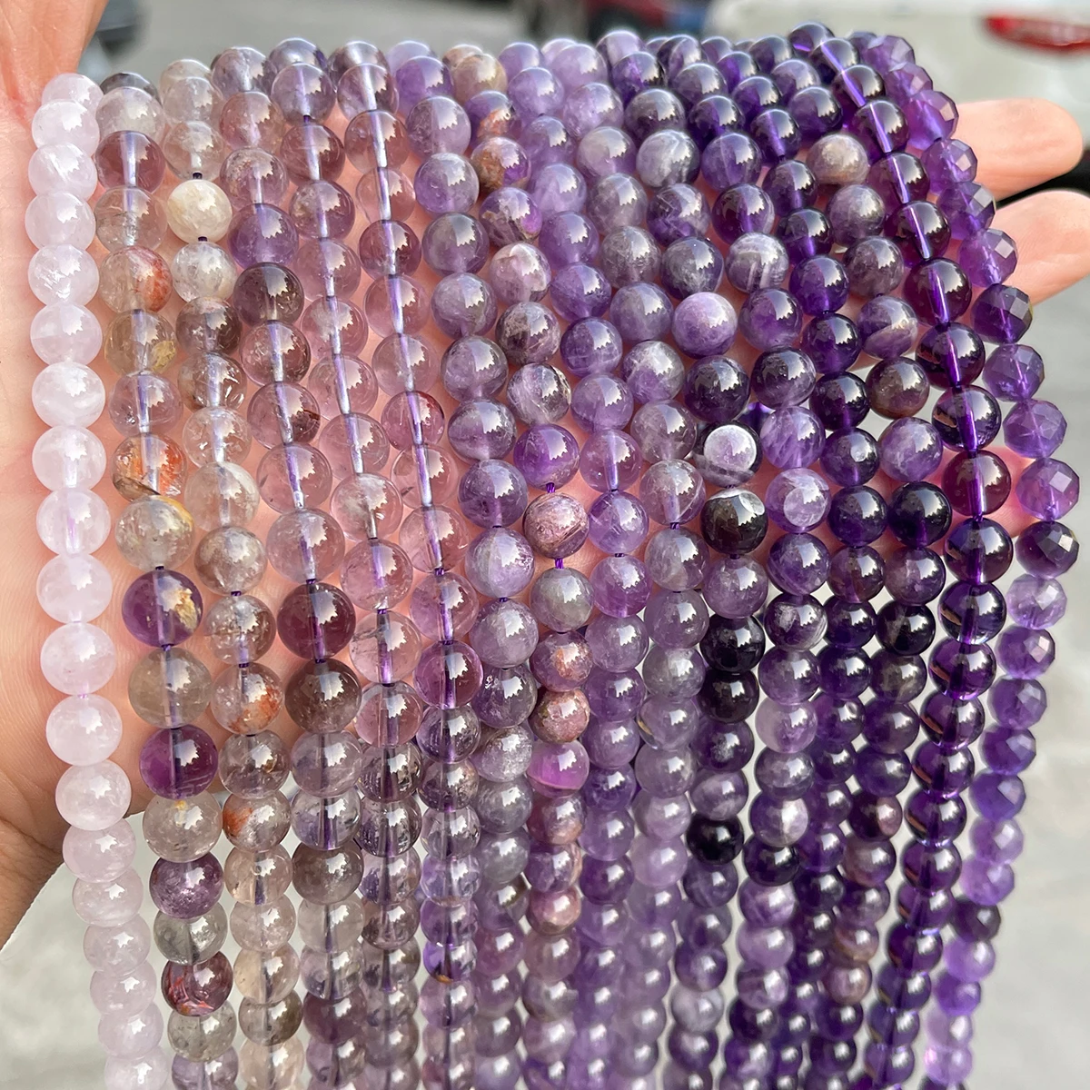Natürliche lila Kristallperlen, Amethyst, lila Geisterquarz, lose Spacer für Schmuckherstellung, DIY-Armband, Halskette, Zubehör – Detail 8