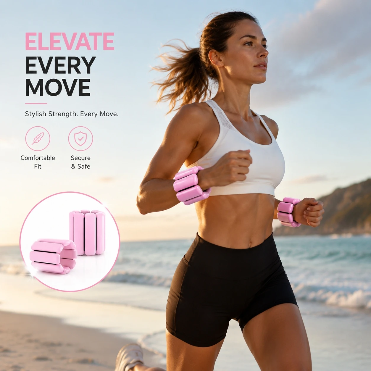 Wrist Ankle Weights Set 2x1lb Adjustable Non-Slip Secure Comfort Fit Yoga Pilates Fitness Gym Men Women Running Walking Exercise