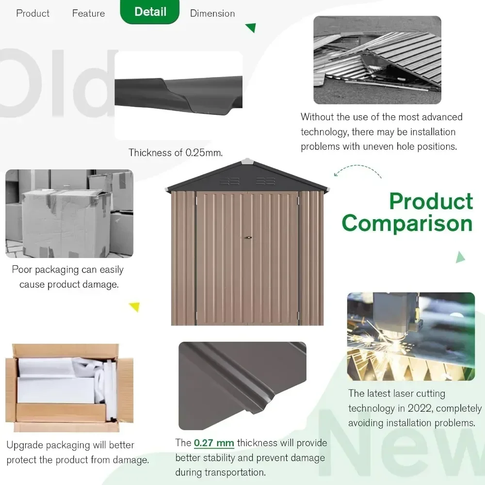 6 x 4FT Patio Sheds Outdoor Storage Shed Lockable Bike Shed Tools Prefabricated Warehouse Lawn Garden Buildings Booth Shed