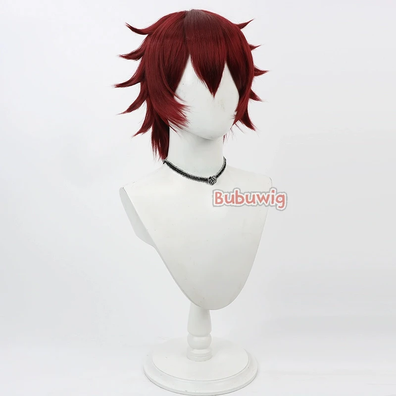 Bubuwig Capelli sintetici Gidel Parrucche Cosplay Twisted Wonderland Gidel 30 cm Donna Breve rettilineo Rosso Cos Parrucca Resistente al calore