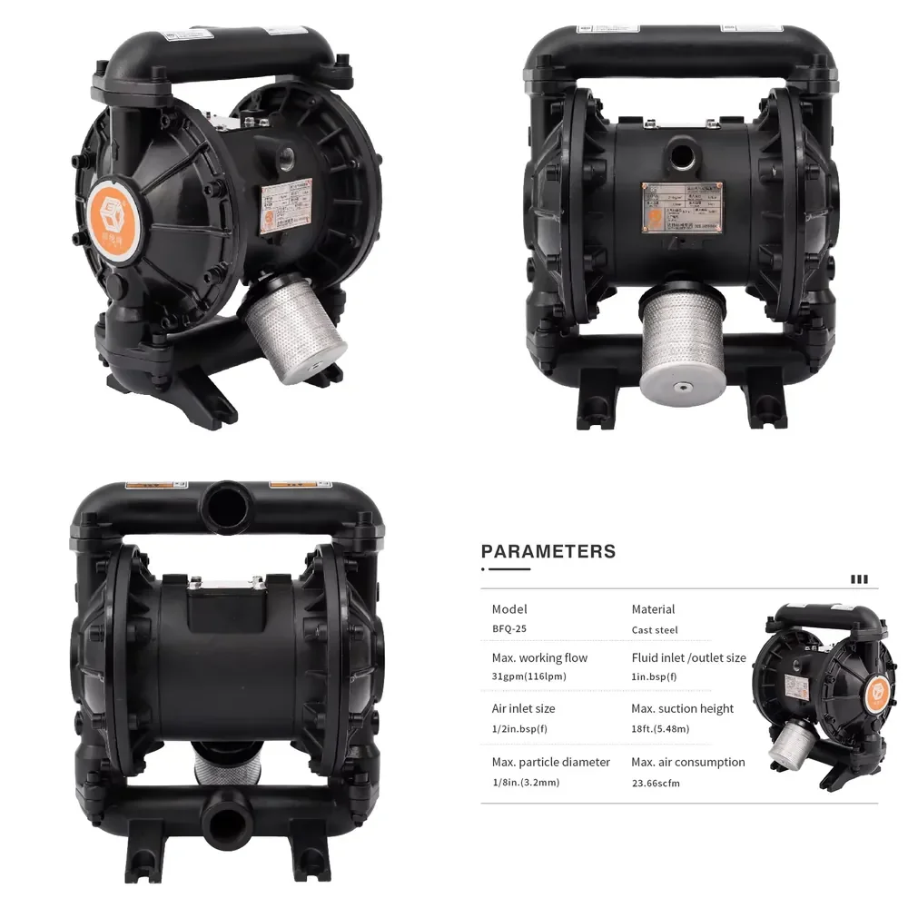 

GODO BFQ-25G High Flow Cast Steel Pneumatic Double Diaphragm Pump Chemical Resistant Oil Air Water Pump