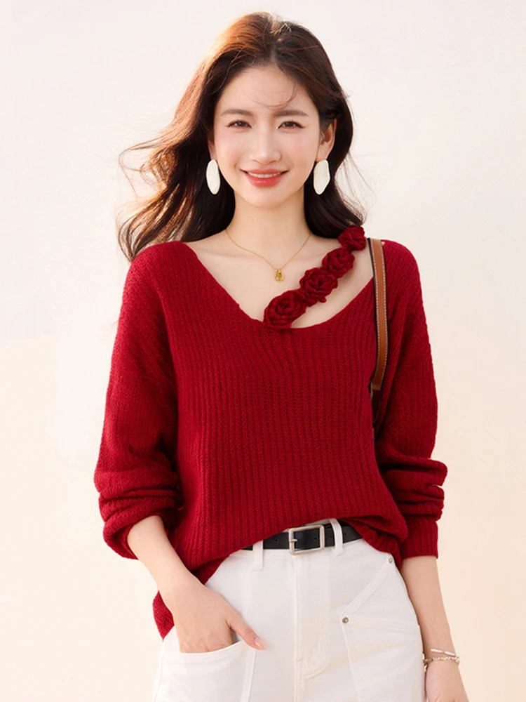 

Ele Long Sve Knitted Sweater Women's Autumn Winter Faion Casual Loose Fit Base Layer Outerwear Top for All Seasons