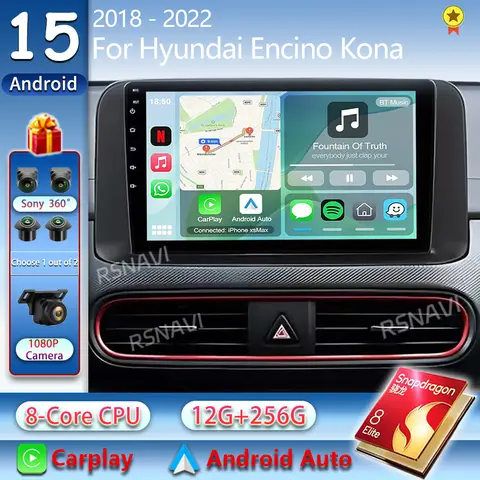 안드로이드 15 카플레이 오토 현대 엔시노 코나 2018 2019-2022 차량용 라디오 멀티미디어 비디오 플레이어 내비게이션 GPS 오토라디오 스테레오