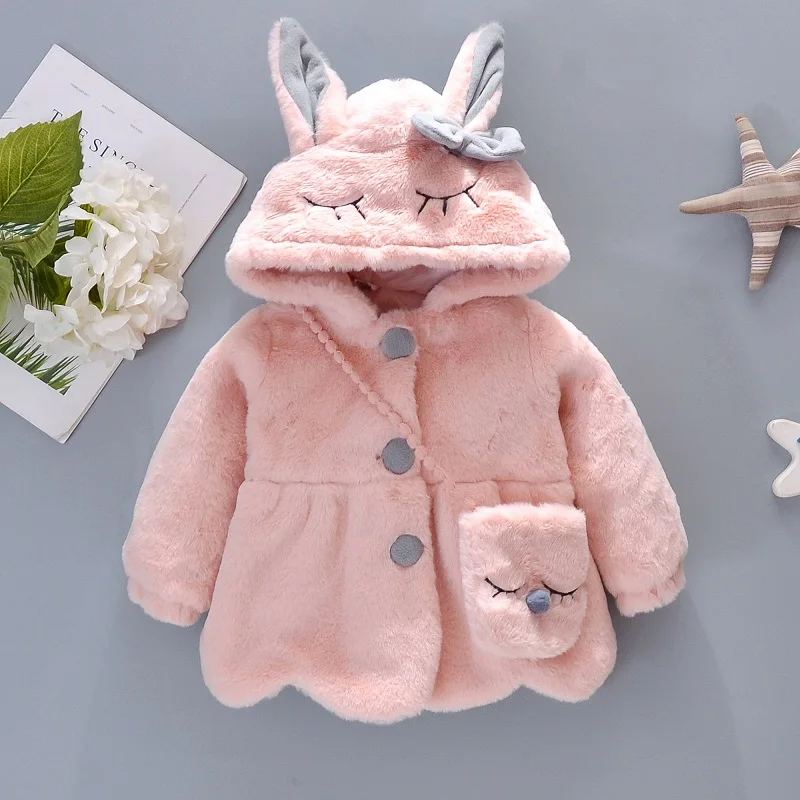 Winter Baby Girl Coat Cute Crossbody Bag Coat Bow Sweet Baby Girl Warm Coat (0-3 Years Old)