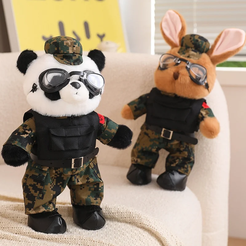 1pc Cool Camouflage Style Panda Rabbit Plush Toy Creative Stuffered Animal Doll Tactical Souvenir Decor Gift For Kids Boys Men