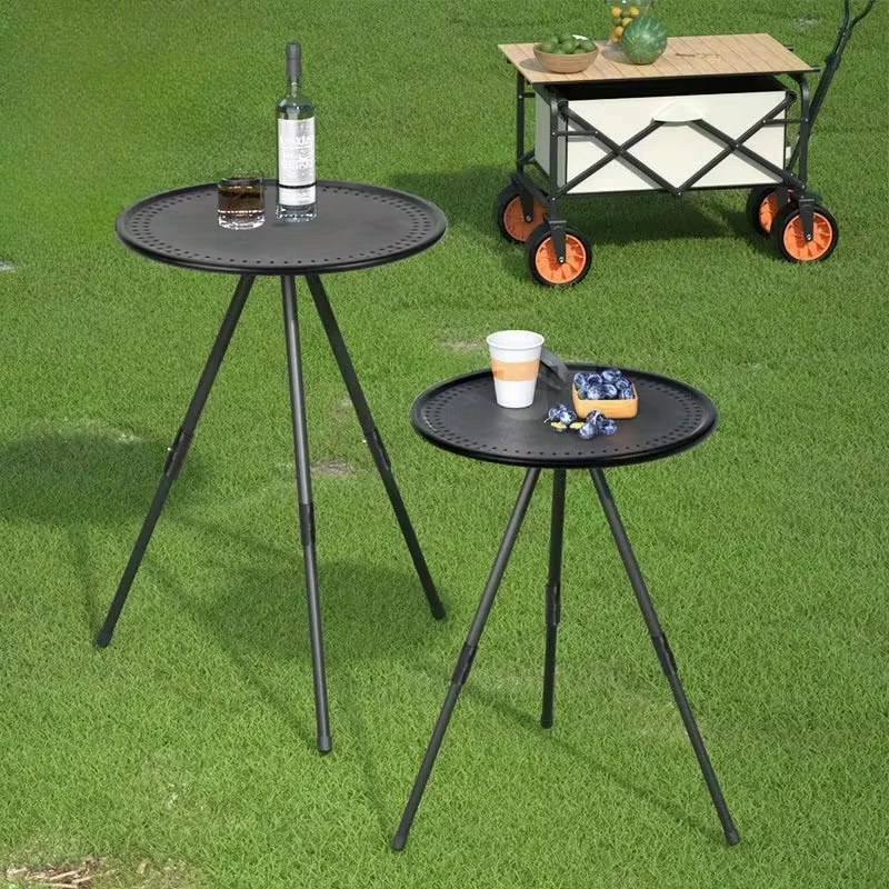 Folding Triangular Table Camping Round Table with Light Stand Ultralight Portable Folding Table with Adjustable Legs For Picnic