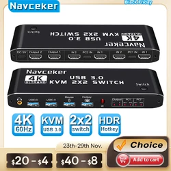 Navceker HDMI-compatible KVM Switch 4K 60Hz 2 Port Dual Monitor USB 3.0 KVM Switch 1080P USB KVM Switcher HDMI with USB 3.0 port