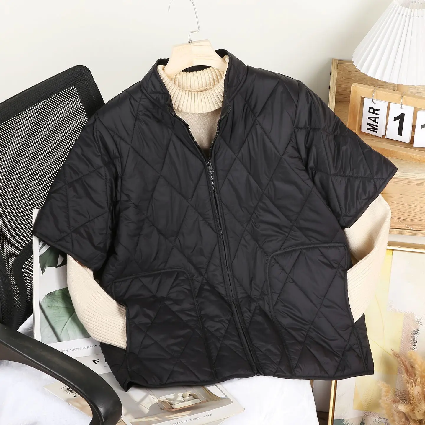 

Мужской хлопковый жилет с ромбовидным узором, стеганый, из нейлоновой ткани, на молнии, теплый, повседневный, для дома, с защитой плеч