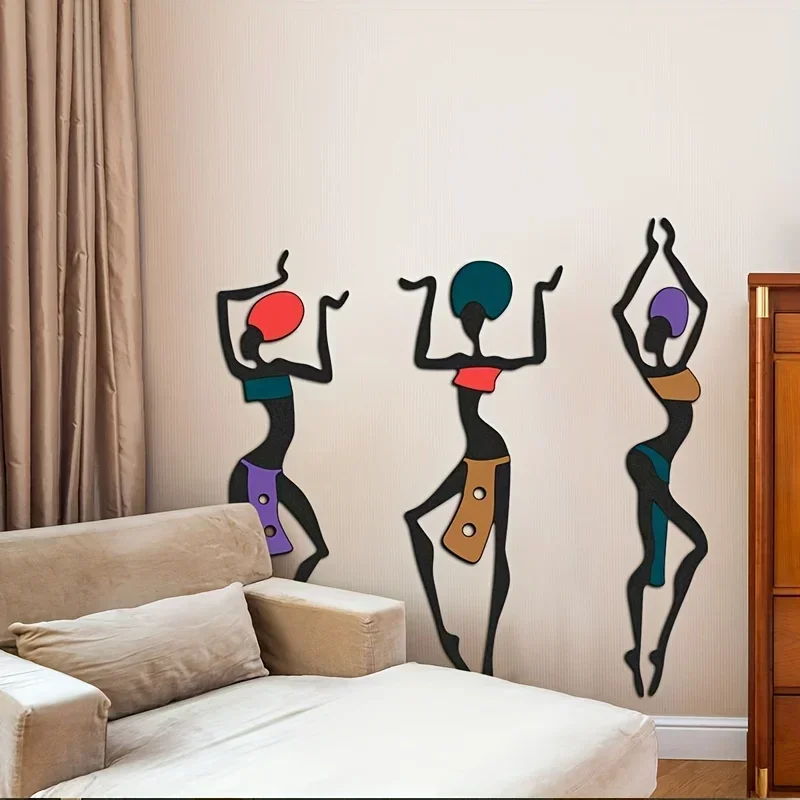 

3pcs dancing african girl, wall home decoration, beautiful african girl ethnic style girl wall bedroom mural art wall hanging