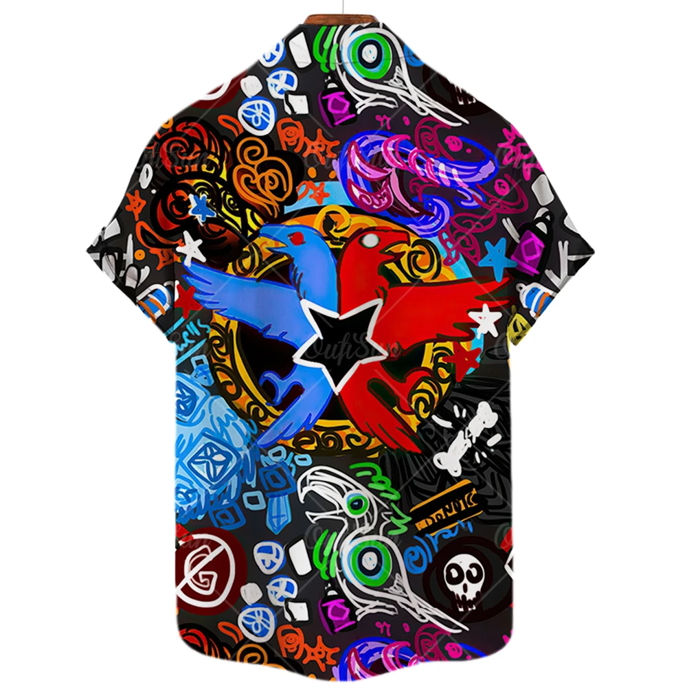 Men Ladies 3d Print Colorful Pattern Short Sleeve Hawaiian Shirt Fashion Casual Loose Resort Beach Hawaiian Shirt