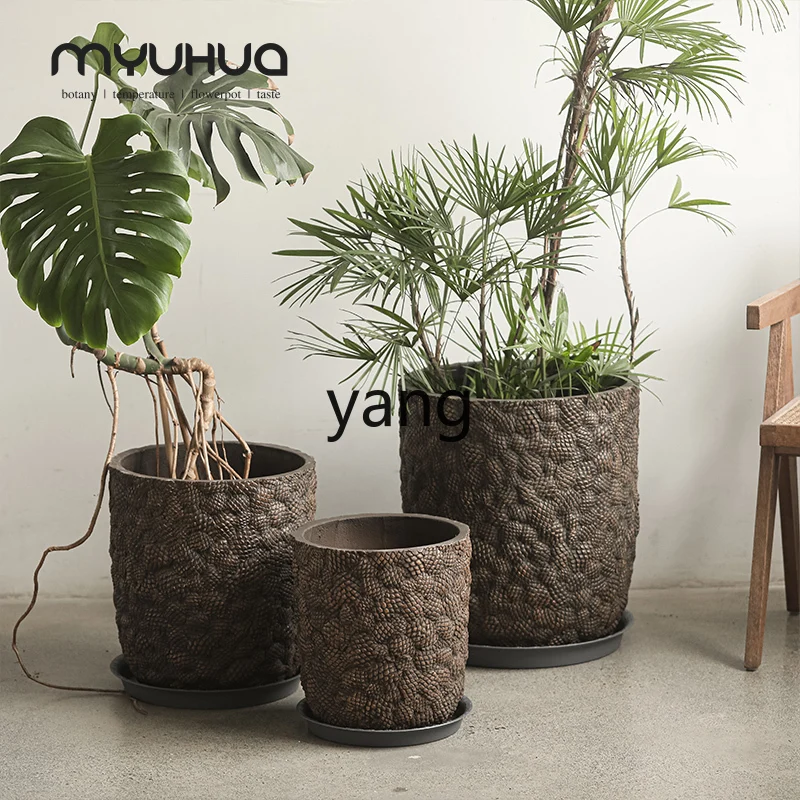 LMM Cement Flowerpot Villa Restaurant Floor Wide Mouth Planting Fruit Tree Begonia Bird of Paradise