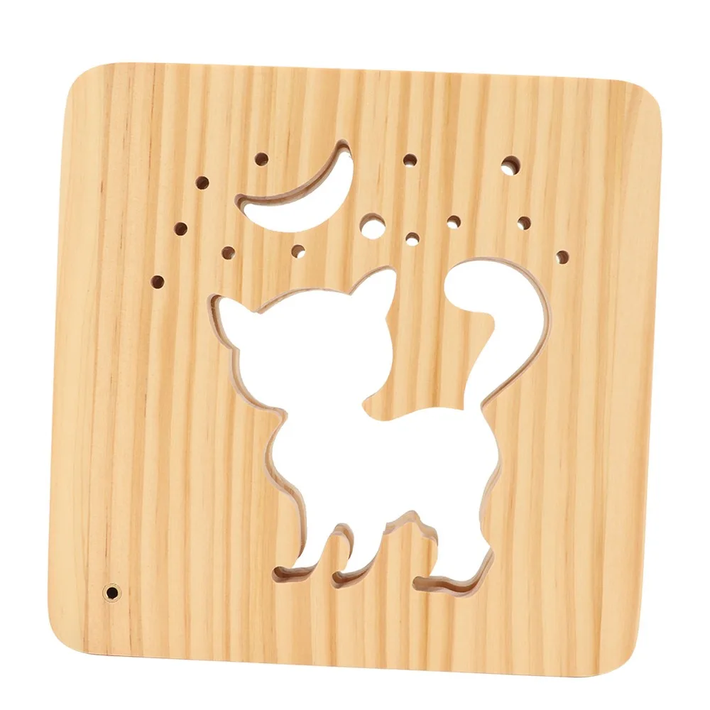 

Декоративный светодиодный светильник из дерева, 3D-лампа в форме милого кота, теплый белый свет, ночник, 2.5 Вт, из сосны, 3D-светильник из дерева, декор для дома