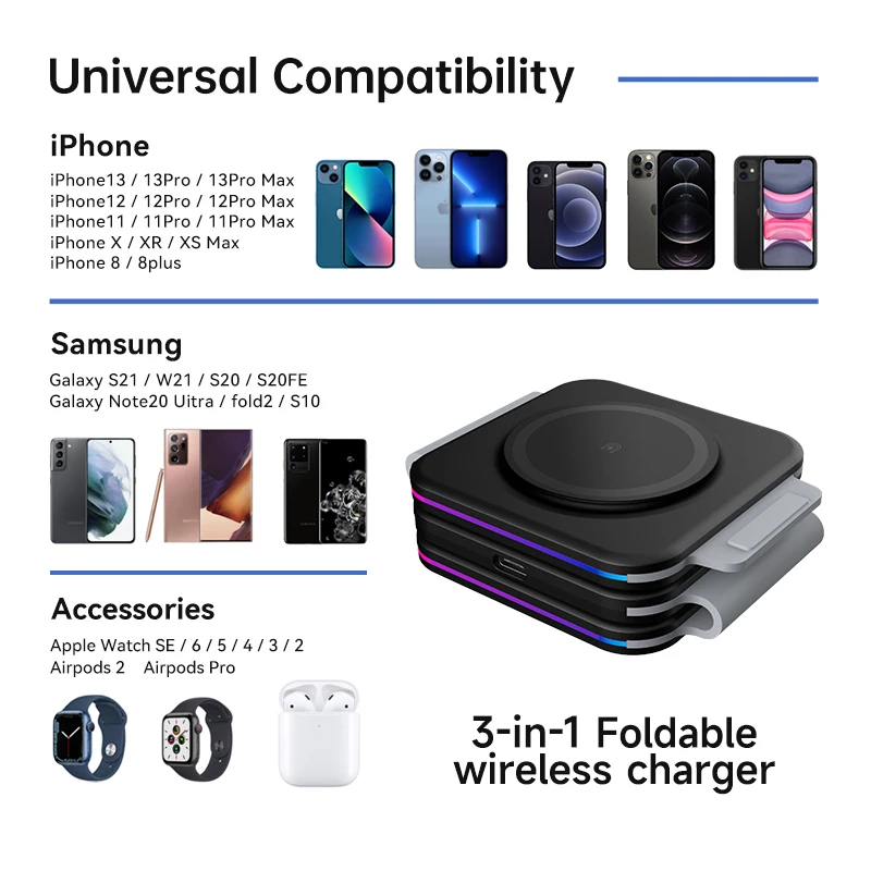 Dudukan Dok pengisi daya nirkabel magnetik, stasiun pengisi daya cepat untuk iPhone 14, 13, 12 Pro, iWatch 8, Ultra 7, 6, 5, SE, 4, Airpod Pro