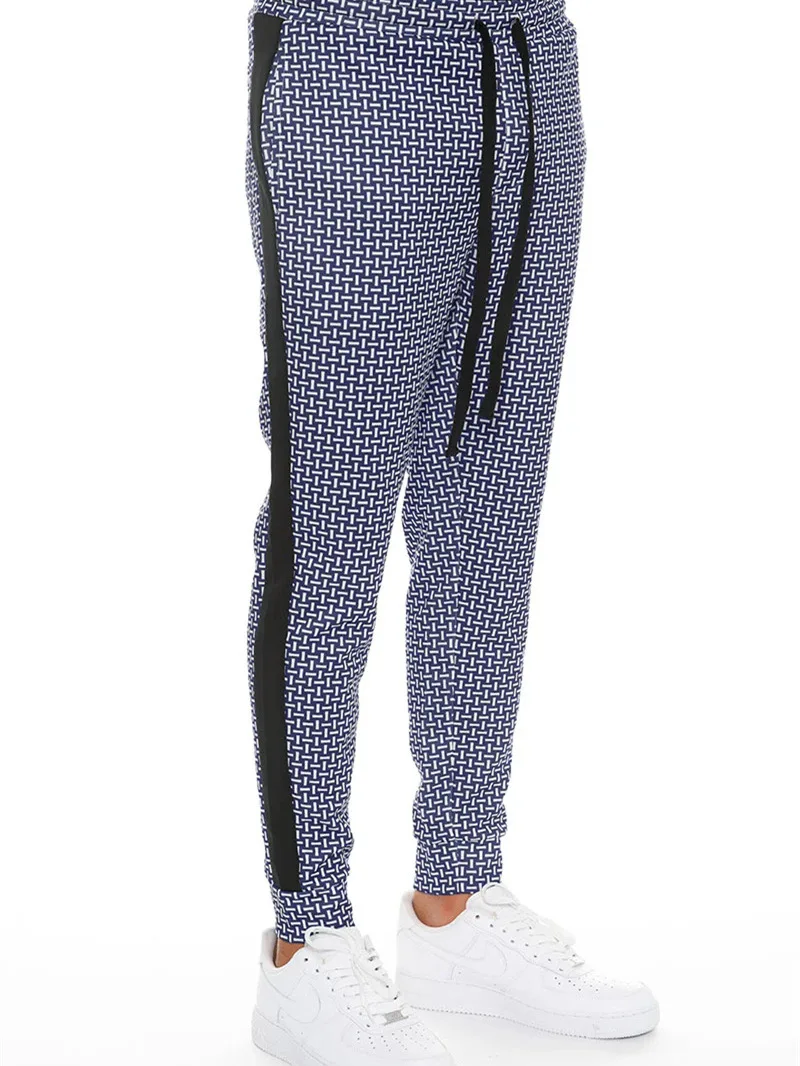 New Men's Casual Sports Pants, Spring And Autumn Fashion Comfortable Print Pull Waist Pull Rope Pocket Small Foot Pencil Pants