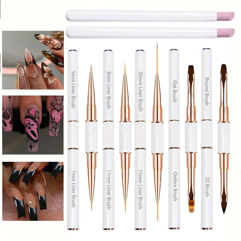 

Nail art brush 7PCS pen tip brush with nail rubbing strip, DIY acrylic gel UV polish metal stem nail art pen set, nail art tools