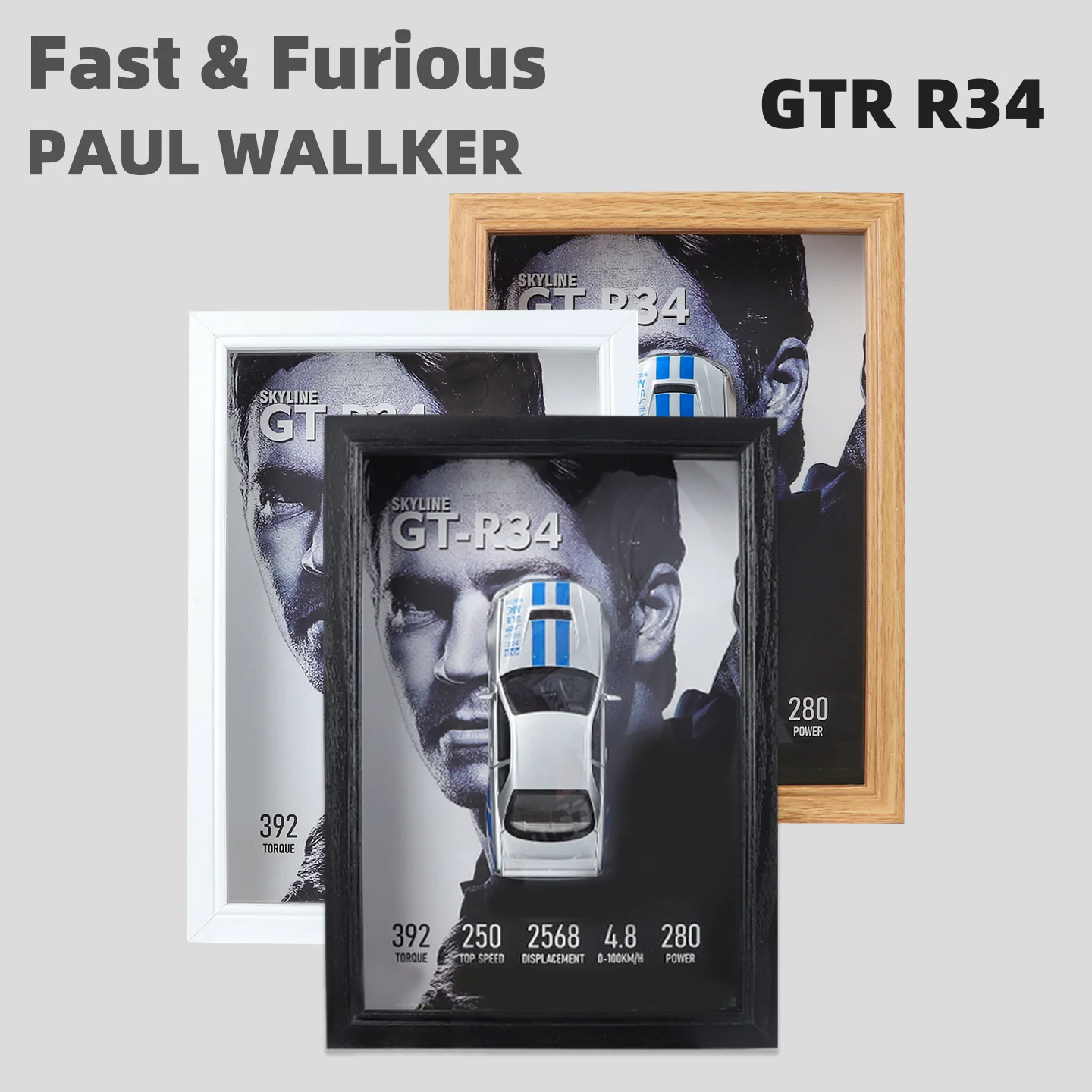 

1/32 Fast & Furious Nissan GTR R34 Photo Frame Version Alloy Sports Car Model Simulation Racing Car Hanging Painting Collection