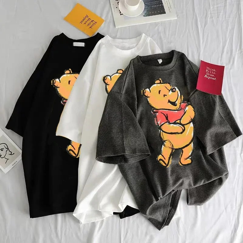 Oversized Women's T-shirts Winnie Pooh Bear Cartoon White Kawaii Tops Gothic Kawaii Clothes Women T Shirts Y2k Top