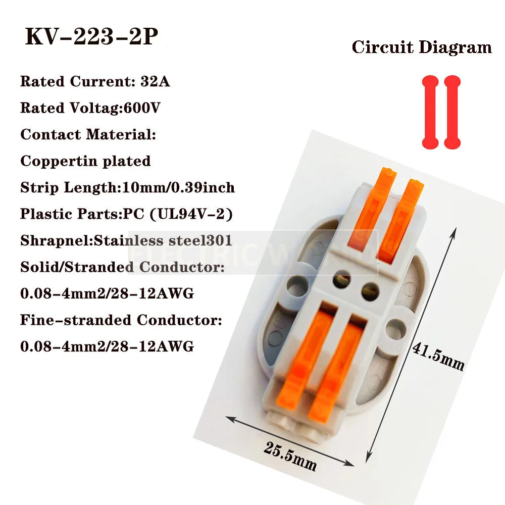 Wire Connectors KV-223-2 Terminal Block push-in Quick Connector Docking Wiring Connector Electrical plug in fast Cable Connector
