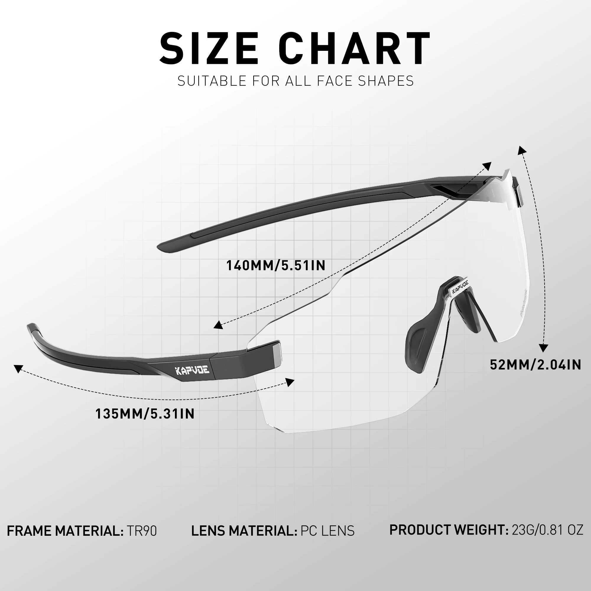 Kapvoe Photochrome Fahrradbrille UV400 Laufsonnenbrille Leichte Fahrrad MTB Fahrradbrille Sport Schutzbrille – Detail 4