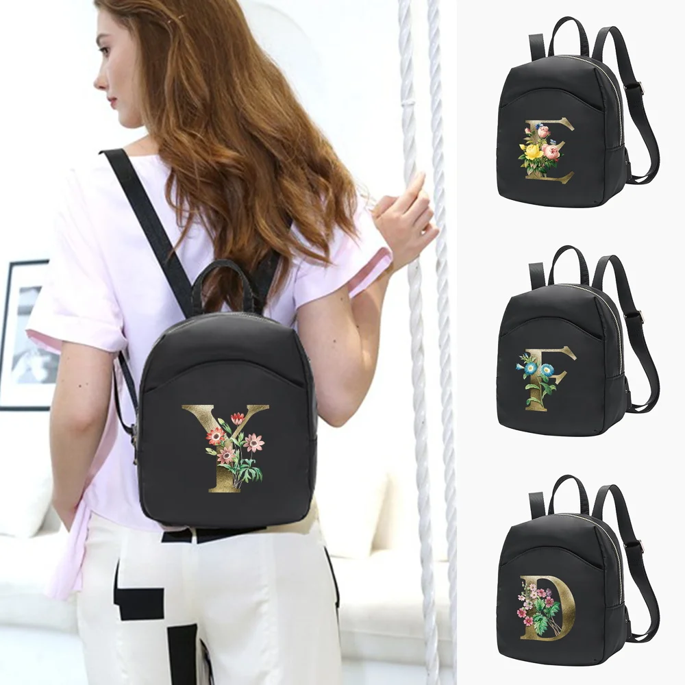 Mini Backpack Crossbody Bag for Teenage Girl Women Shoulder Phone Purse Golden Flower Letter Name Pattern New Trendy Female 2022