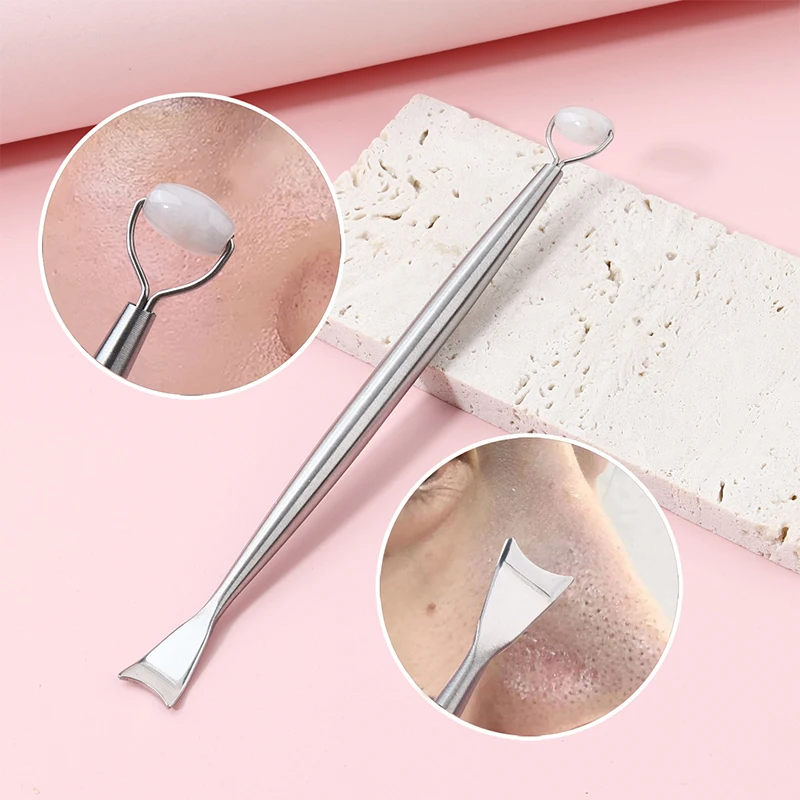 

Pimple Remover Stainless Steel Double Head Skin Scrubber Spatula Facial Jade Roller Stone Gua Sha Massager Beauty Care Tool