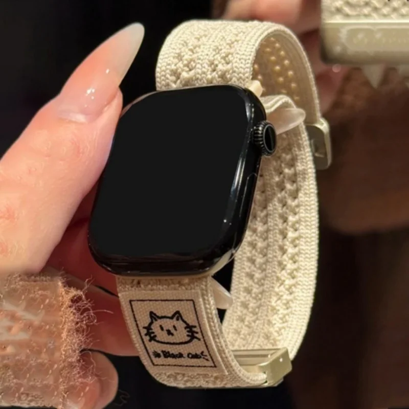 Correa magnética de gato bonito de Corea para Apple Watch Series S10 9 8 7 6 5 SE 38 40 41mm 42mm 44mm 45mm 46mm 49mm correa de nailon para mujer