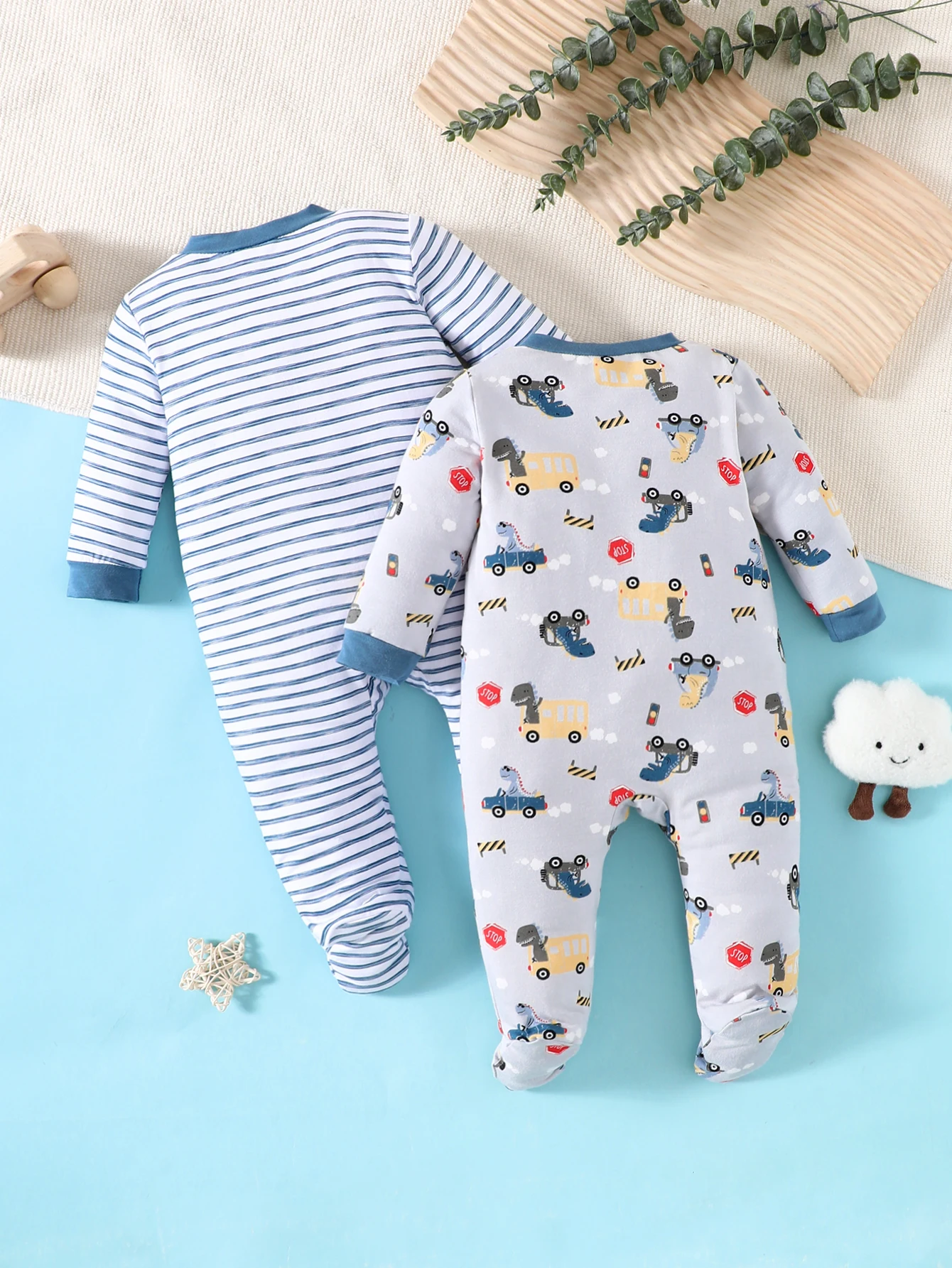 New 2-Piece Baby Spring And Autumn Girl /Boy Ankle Jumpsuit Bamboo Fiber Breathable And Comfortable White Clean Floral Series