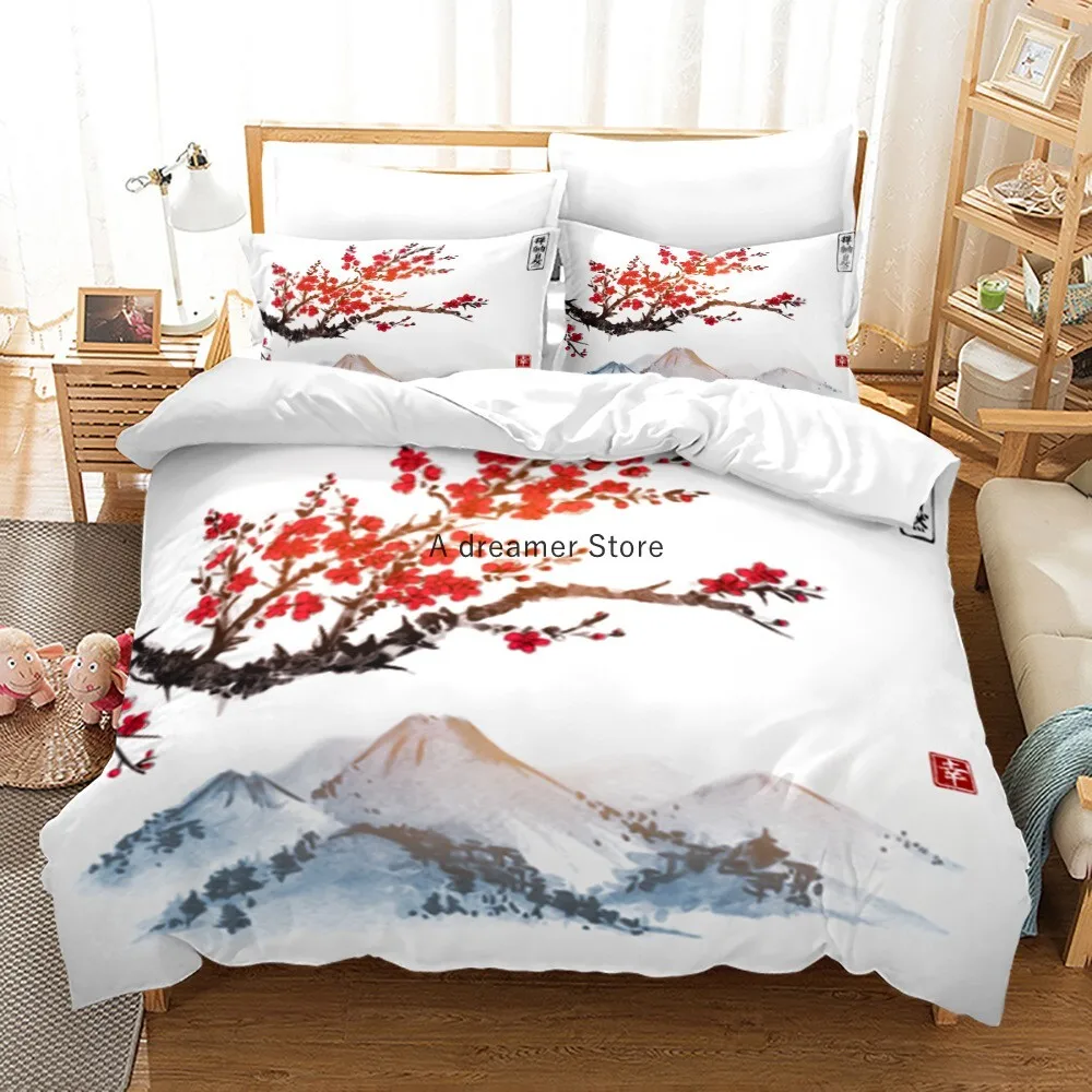 Chinese Ink Painting Plum Blossom Bamboo Bedding Set Fashion Art Duvet Quilt Cover With Pillowcases 200x200 Size Adults Textile